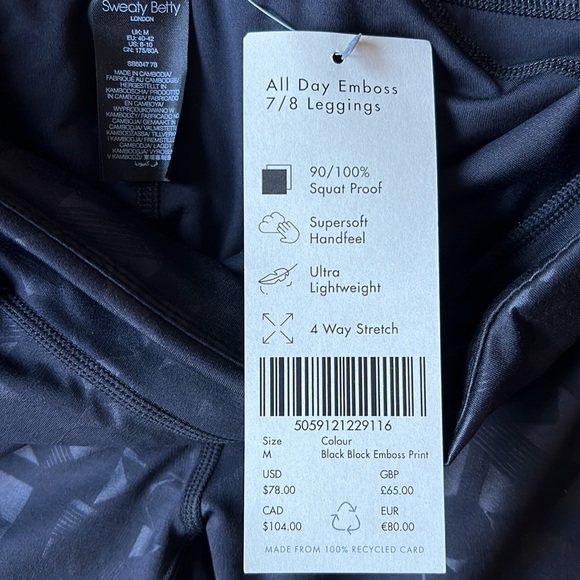 Sweaty Betty All Day Embossed Leggings Black Block Emboss Print - Picture 4 of 7